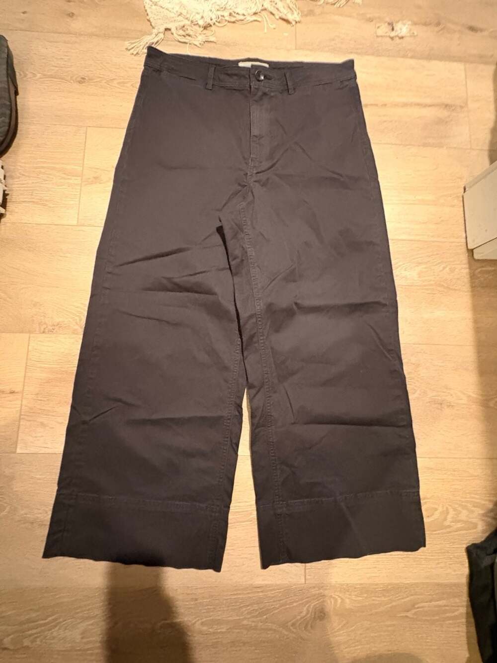 Everlane Wide Leg Trousers Size 12 Black Cotton Crop Pants